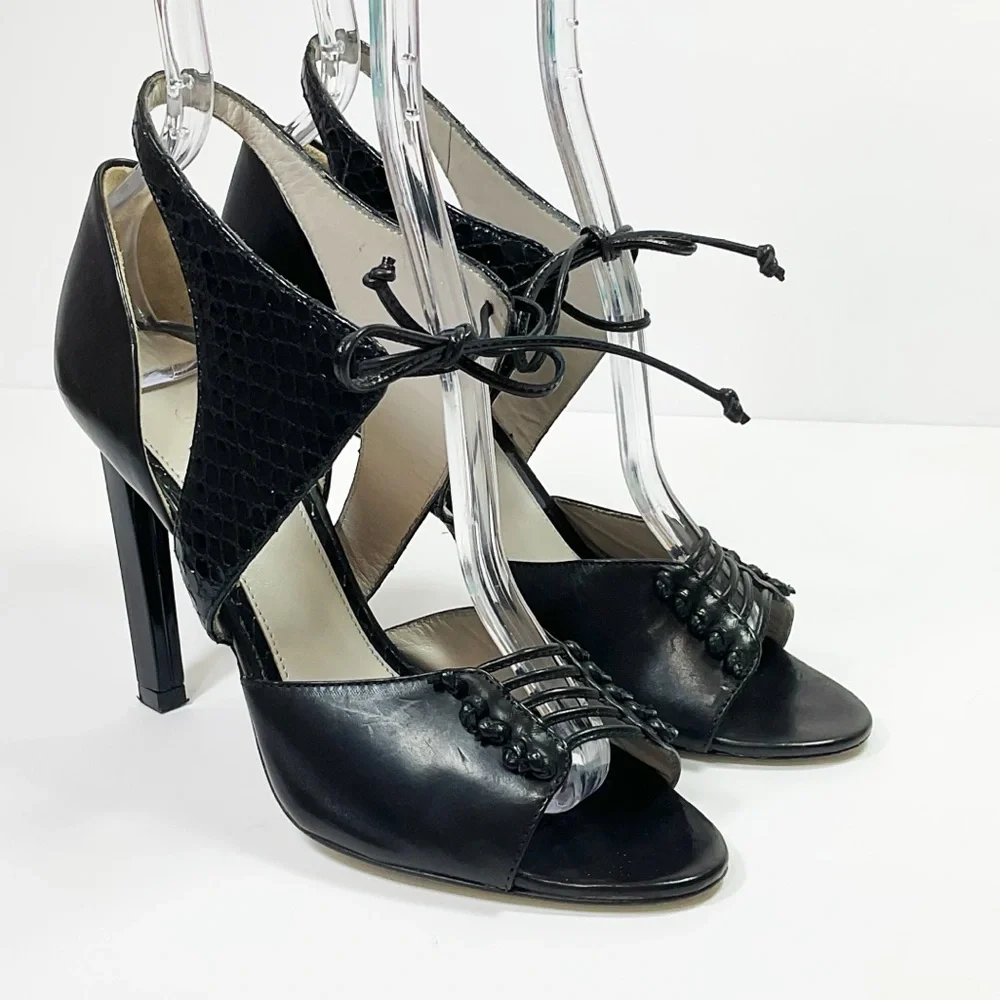 Jason Wu Runway Billie Snake Print Leather Cutout High Heel Sandals - Picture 3 of 10